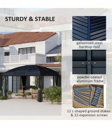 Outsunny 3 x 4m Hardtop Gazebo Aluminium Garden Pavilion Dark Grey