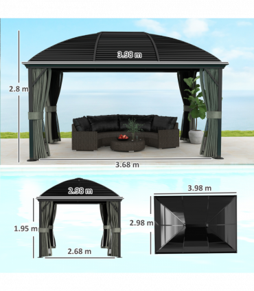 Outsunny 3 x 4m Hardtop Gazebo Aluminium Garden Pavilion Dark Grey