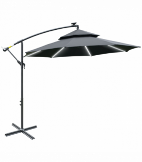 Outsunny 3(m) Cantilever Parasol Hanging Banana Umbrella w/ lights, Black