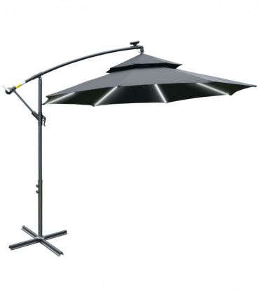 Outsunny 3(m) Cantilever Parasol Hanging Banana Umbrella w/ lights, Black