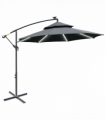 Outsunny 3(m) Cantilever Parasol Hanging Banana Umbrella w/ lights, Black