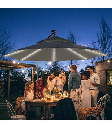 Outsunny 3(m) Cantilever Parasol Hanging Banana Umbrella w/ lights, Black