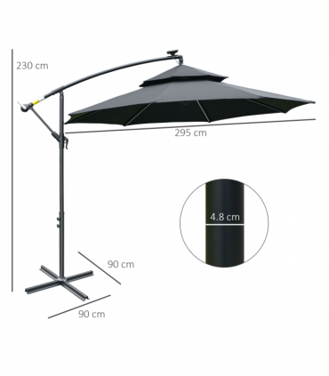 Outsunny 3(m) Cantilever Parasol Hanging Banana Umbrella w/ lights, Black