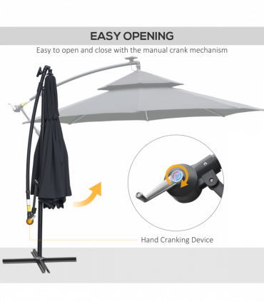 Outsunny 3(m) Cantilever Parasol Hanging Banana Umbrella w/ lights, Black