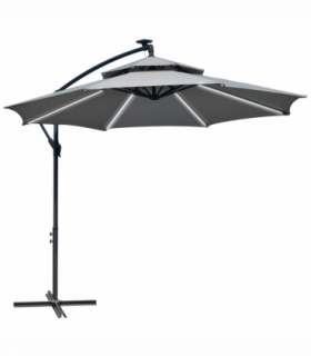 Outsunny 3(m) Cantilever Parasol Hanging Banana Umbrella w/ lights, Light Grey