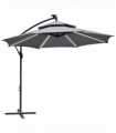 Outsunny 3(m) Cantilever Parasol Hanging Banana Umbrella w/ lights, Light Grey