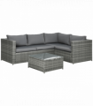 Outsunny 3Pcs Rattan Corner Sofa Set Coffee Table Garden Furniture w/ Cushion