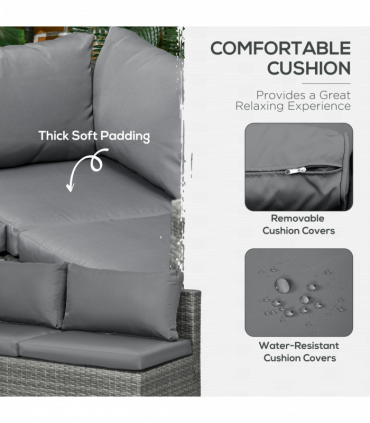 Outsunny 3Pcs Rattan Corner Sofa Set Coffee Table Garden Furniture w/ Cushion