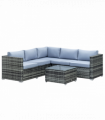 Outsunny 4 Pieces Rattan Furniture Sofa Set Chair w/ Corner Sofa Loveseat Grey
