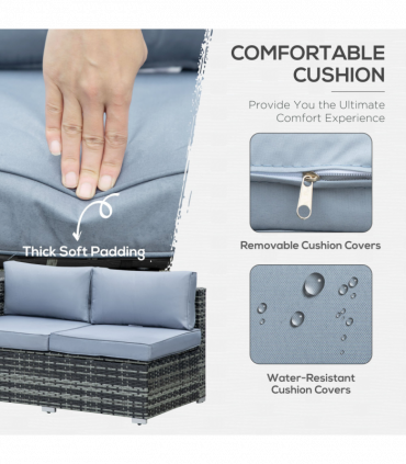 Outsunny 4 Pieces Rattan Furniture Sofa Set Chair w/ Corner Sofa Loveseat Grey