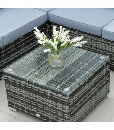 Outsunny 4 Pieces Rattan Furniture Sofa Set Chair w/ Corner Sofa Loveseat Grey