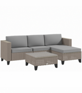 Outsunny 5 PCs Rattan Garden Furniture Set with Glass Coffee Table, Brown