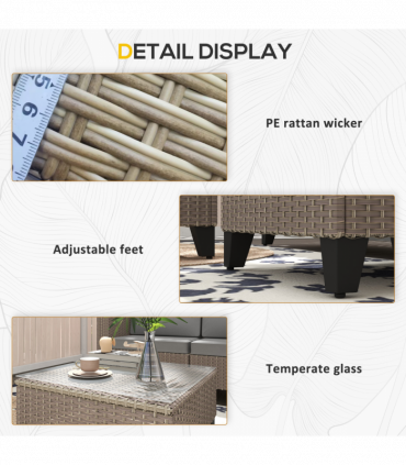 Outsunny 5 PCs Rattan Garden Furniture Set with Glass Coffee Table, Brown
