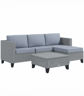 Outsunny 5 PCs Rattan Garden Furniture Set with Glass Coffee Table, Grey