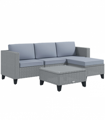 Outsunny 5 PCs Rattan Garden Furniture Set with Glass Coffee Table, Grey