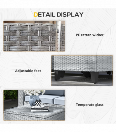 Outsunny 5 PCs Rattan Garden Furniture Set with Glass Coffee Table, Grey
