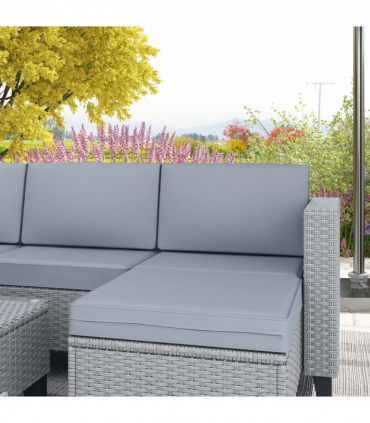 Outsunny 5 PCs Rattan Garden Furniture Set with Glass Coffee Table, Grey