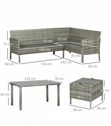 Outsunny 5Pcs Rattan Dining Corner Sofa Set, Garden Furniture Set, Dark Blue