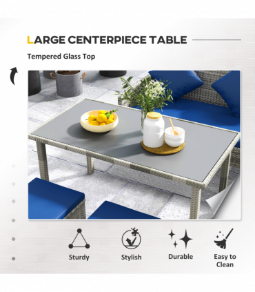 Outsunny 5Pcs Rattan Dining Corner Sofa Set, Garden Furniture Set, Dark Blue