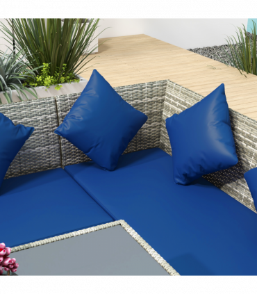 Outsunny 5Pcs Rattan Dining Corner Sofa Set, Garden Furniture Set, Dark Blue
