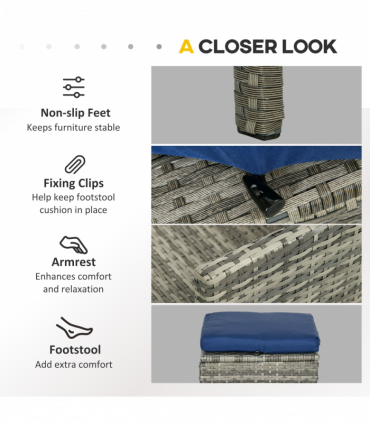 Outsunny 5Pcs Rattan Dining Corner Sofa Set, Garden Furniture Set, Dark Blue