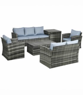 Outsunny 6 PCS Patio Rattan Sofa Set Conversation Furniture Grey