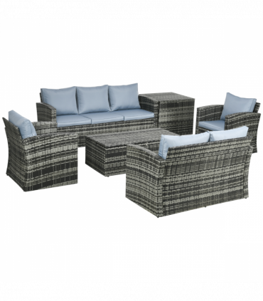 Outsunny 6 PCS Patio Rattan Sofa Set Conversation Furniture Grey