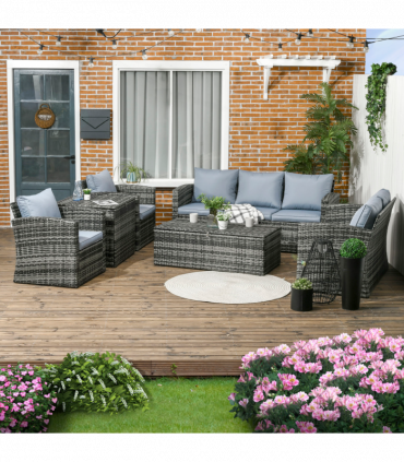 Outsunny 6 PCS Patio Rattan Sofa Set Conversation Furniture Grey