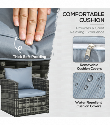 Outsunny 6 PCS Patio Rattan Sofa Set Conversation Furniture Grey