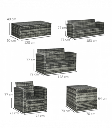 Outsunny 6 PCS Patio Rattan Sofa Set Conversation Furniture Grey