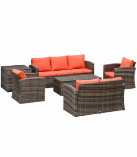 Outsunny 6 PCS Patio Rattan Sofa Set Conversation Furniture Orange