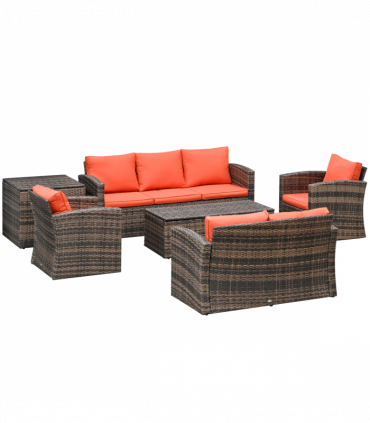 Outsunny 6 PCS Patio Rattan Sofa Set Conversation Furniture Orange