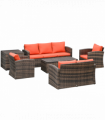 Outsunny 6 PCS Patio Rattan Sofa Set Conversation Furniture Orange
