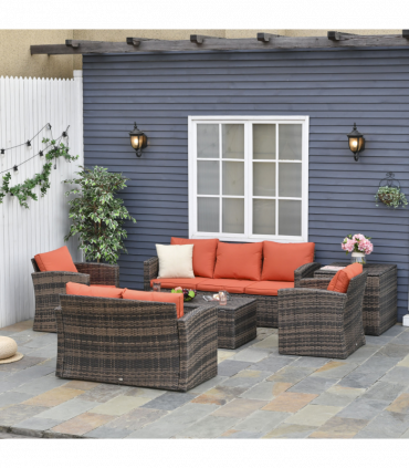 Outsunny 6 PCS Patio Rattan Sofa Set Conversation Furniture Orange