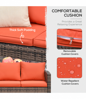 Outsunny 6 PCS Patio Rattan Sofa Set Conversation Furniture Orange
