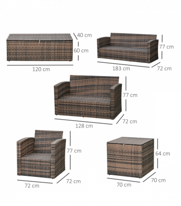 Outsunny 6 PCS Patio Rattan Sofa Set Conversation Furniture Orange