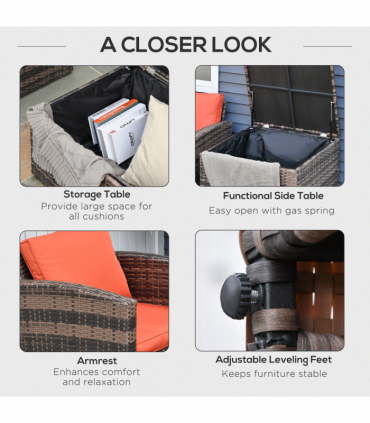 Outsunny 6 PCS Patio Rattan Sofa Set Conversation Furniture Orange