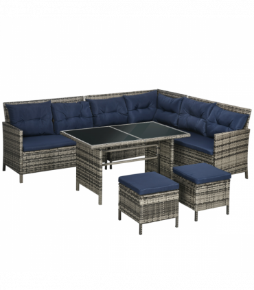 Outsunny 6 PCs Patio wicker Sofa Set Rattan Chair Furniture w/ Glass & Cushioned