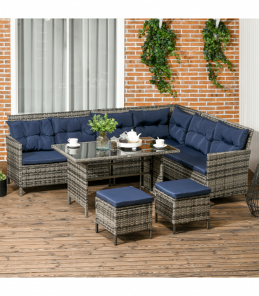 Outsunny 6 PCs Patio wicker Sofa Set Rattan Chair Furniture w/ Glass & Cushioned