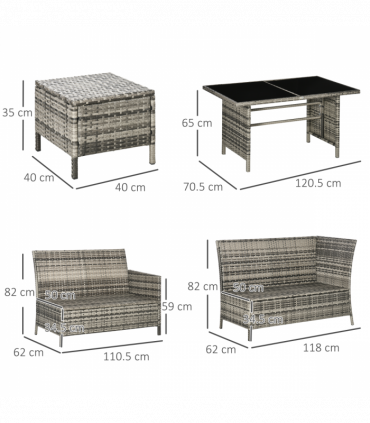 Outsunny 6 PCs Patio wicker Sofa Set Rattan Chair Furniture w/ Glass & Cushioned