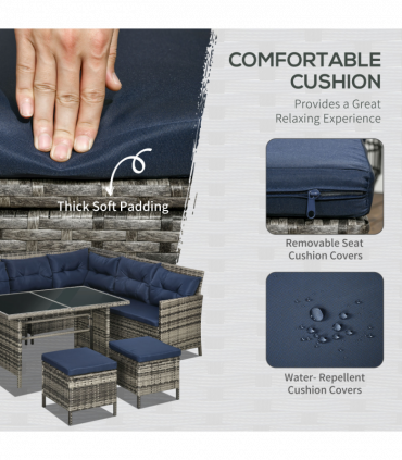 Outsunny 6 PCs Patio wicker Sofa Set Rattan Chair Furniture w/ Glass & Cushioned