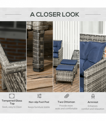 Outsunny 6 PCs Patio wicker Sofa Set Rattan Chair Furniture w/ Glass & Cushioned