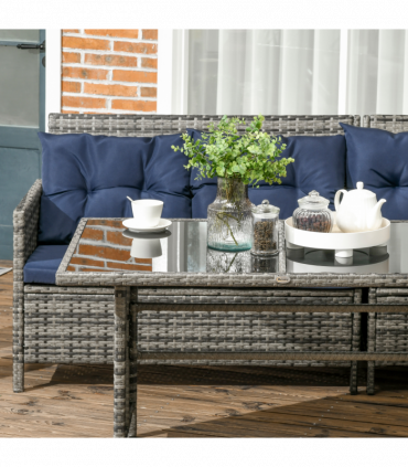 Outsunny 6 PCs Patio wicker Sofa Set Rattan Chair Furniture w/ Glass & Cushioned