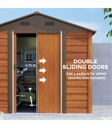 Outsunny 7.7x6.4ft Garden Shed, Tool Storage Sliding Door Wood Effect