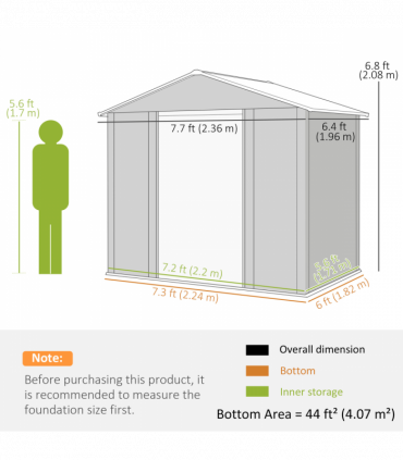 Outsunny 7.7x6.4ft Garden Shed, Tool Storage Sliding Door Wood Effect