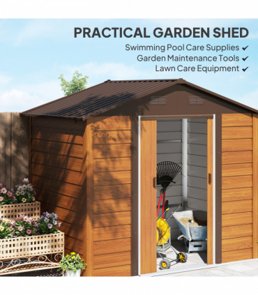 Outsunny 7.7x6.4ft Garden Shed, Tool Storage Sliding Door Wood Effect