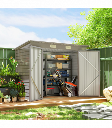 Outsunny 8 x 4FT Metal Garden Storage Shed with Double Doors, Light Grey
