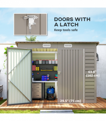 Outsunny 8 x 4FT Metal Garden Storage Shed with Double Doors, Light Grey
