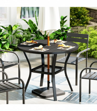 Outsunny 90 cm Garden Dining Table, Round Garden Table with Parasol Hole