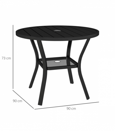 Outsunny 90 cm Garden Dining Table, Round Garden Table with Parasol Hole